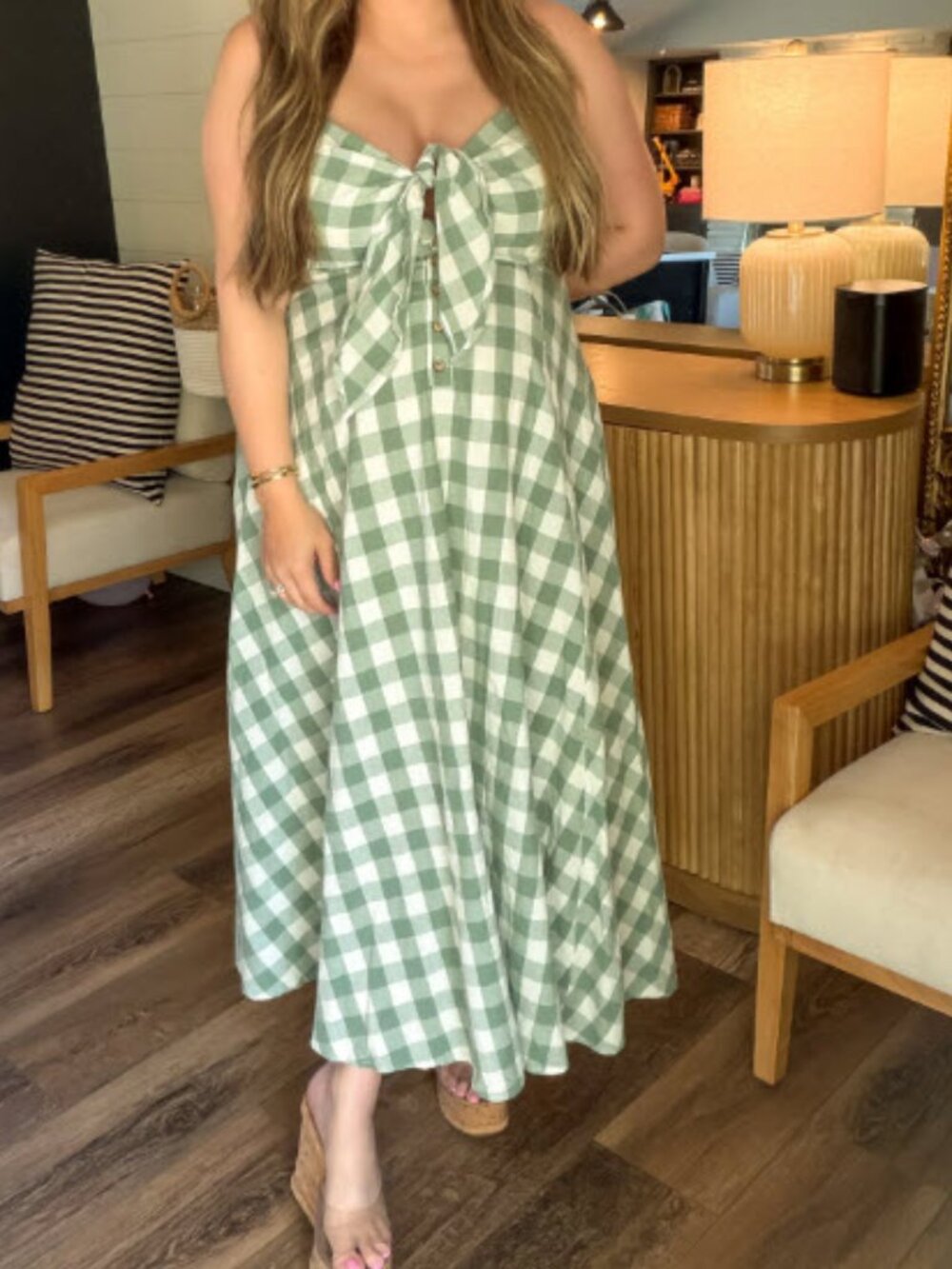 Basil Green Plaid Maxi Dress